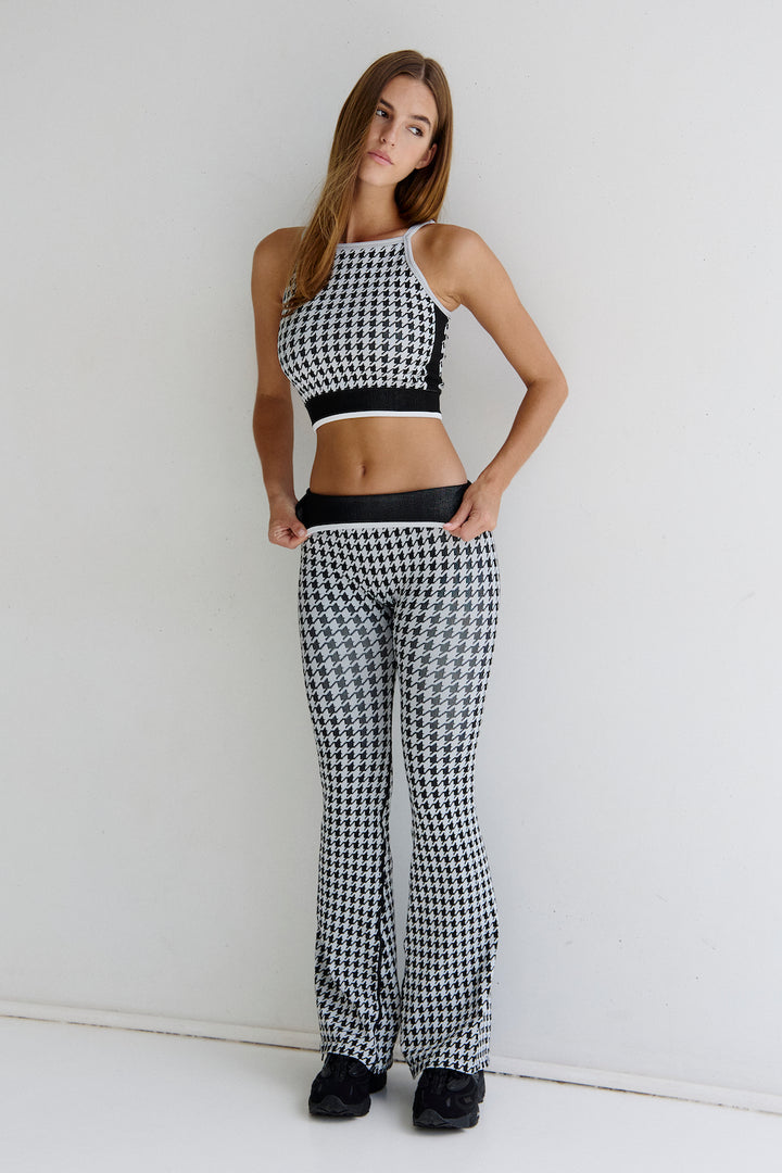 Astoria Seamless Knit Sports Crop - Black/Grey Houndstooth