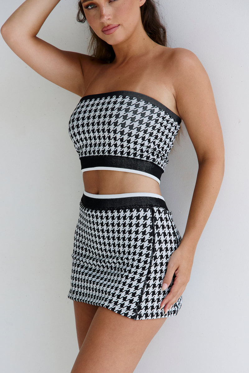 Astoria Seamless Knit Mini Skirt - Black/Grey Houndstooth
