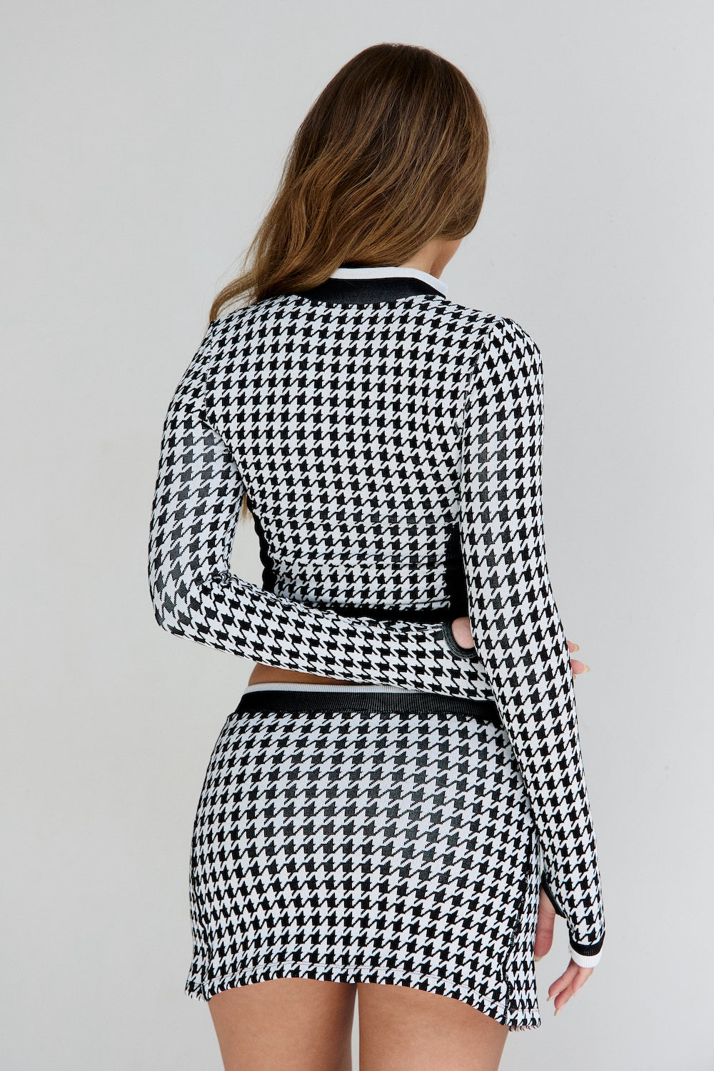 Astoria Seamless Knit Mini Skirt - Black/Grey Houndstooth