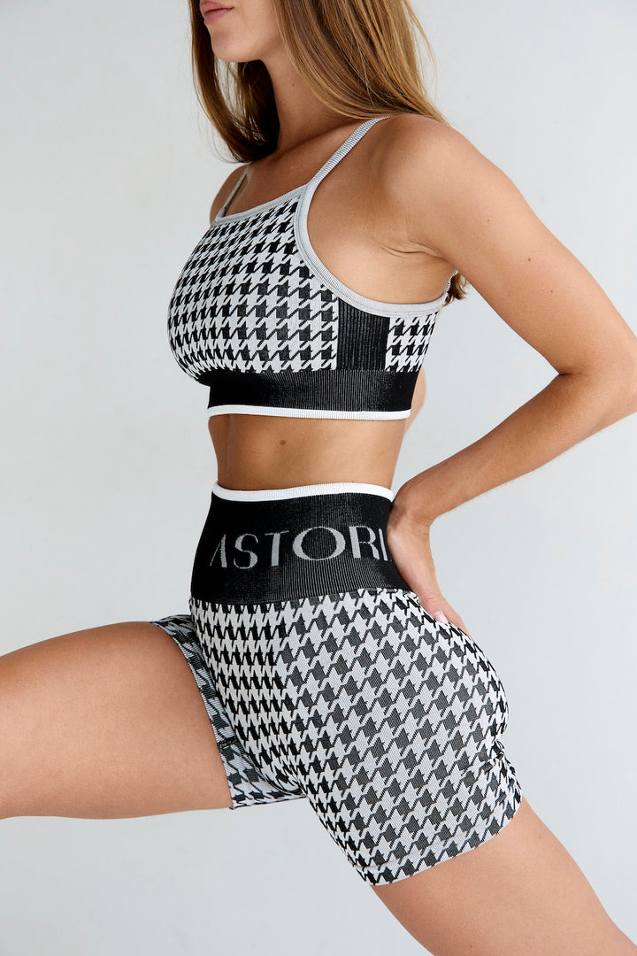 Astoria Seamless Knit Sports Bra - Black/Grey Houndstooth