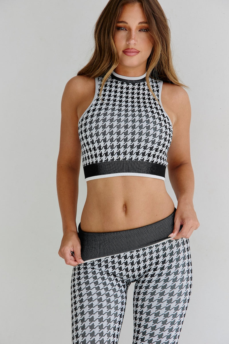 Astoria Seamless Knit Mockneck - Black/Grey Houndstooth