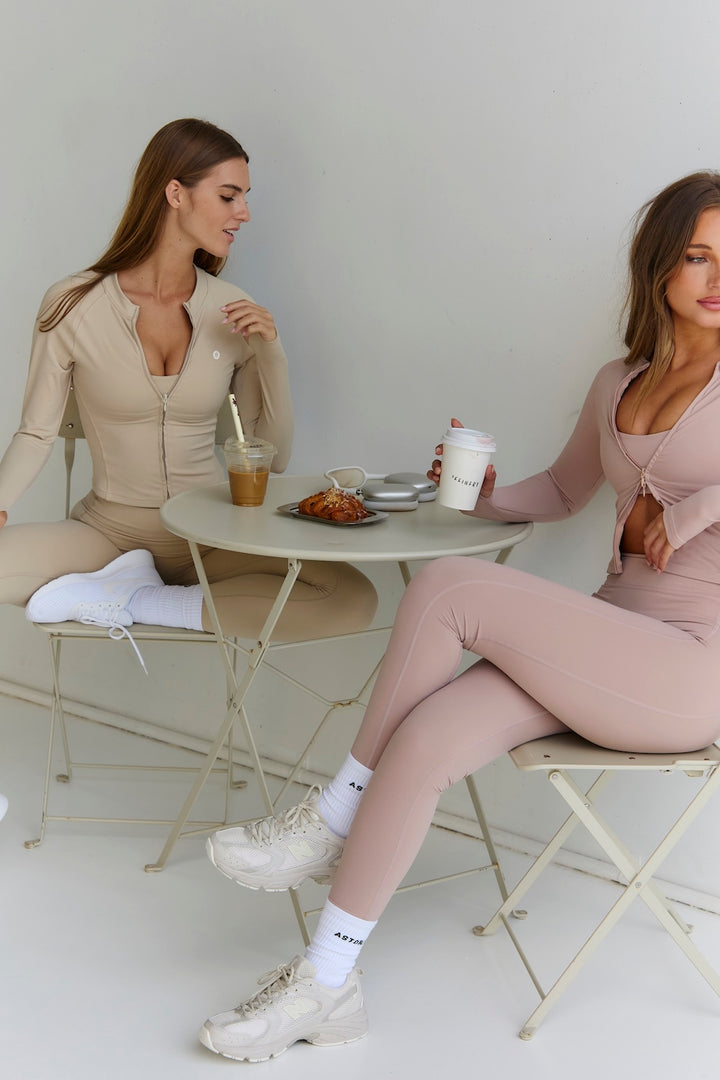 Astoria Luxe Balance Long Sleeve Zip Top - Oat