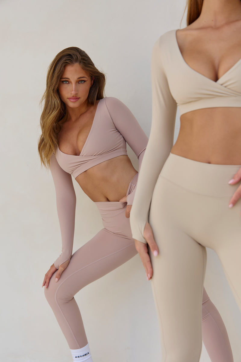 Astoria LUXE BALANCE Long Sleeve Plunge Crop - Fawn
