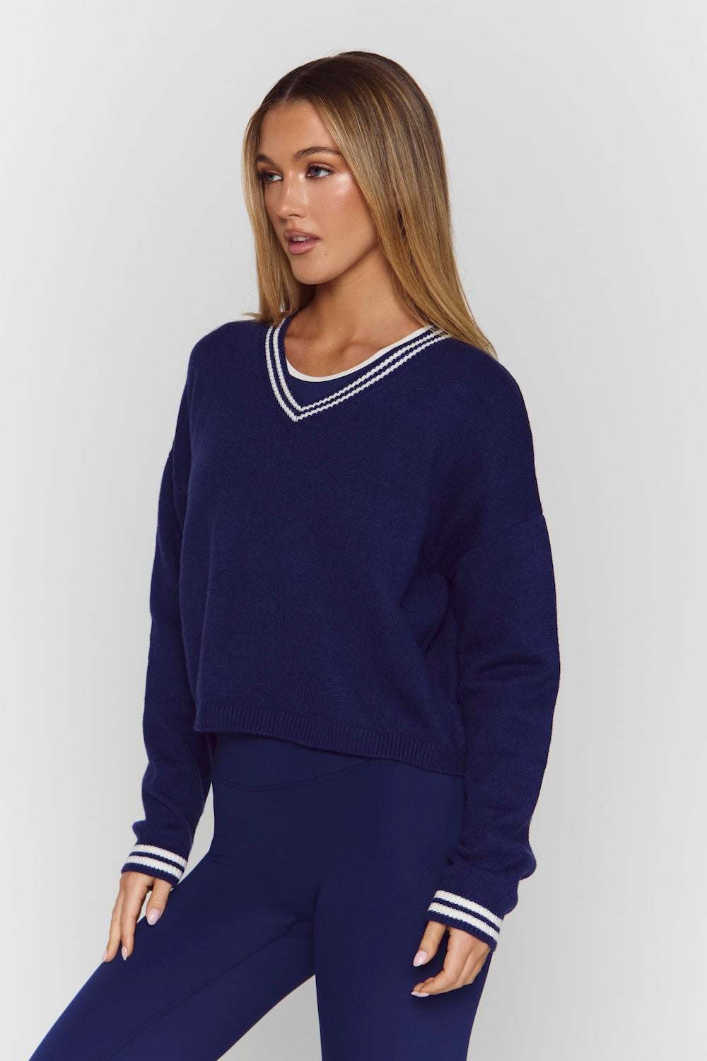 Astoria Knit Pullover - Navy/Cream