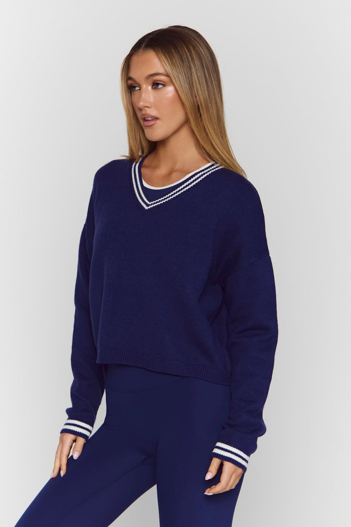 Astoria Knit Pullover - Navy/Cream