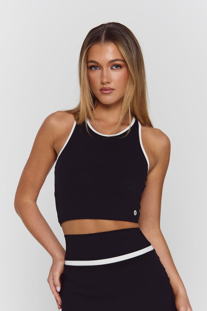 Astoria Luxe Balance Cut Out Sports Crop - Black/Cream