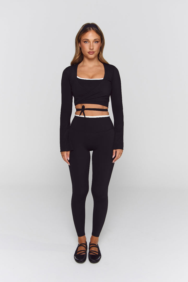 Astoria Live Luxe Wrap Sleeved Crop - Black