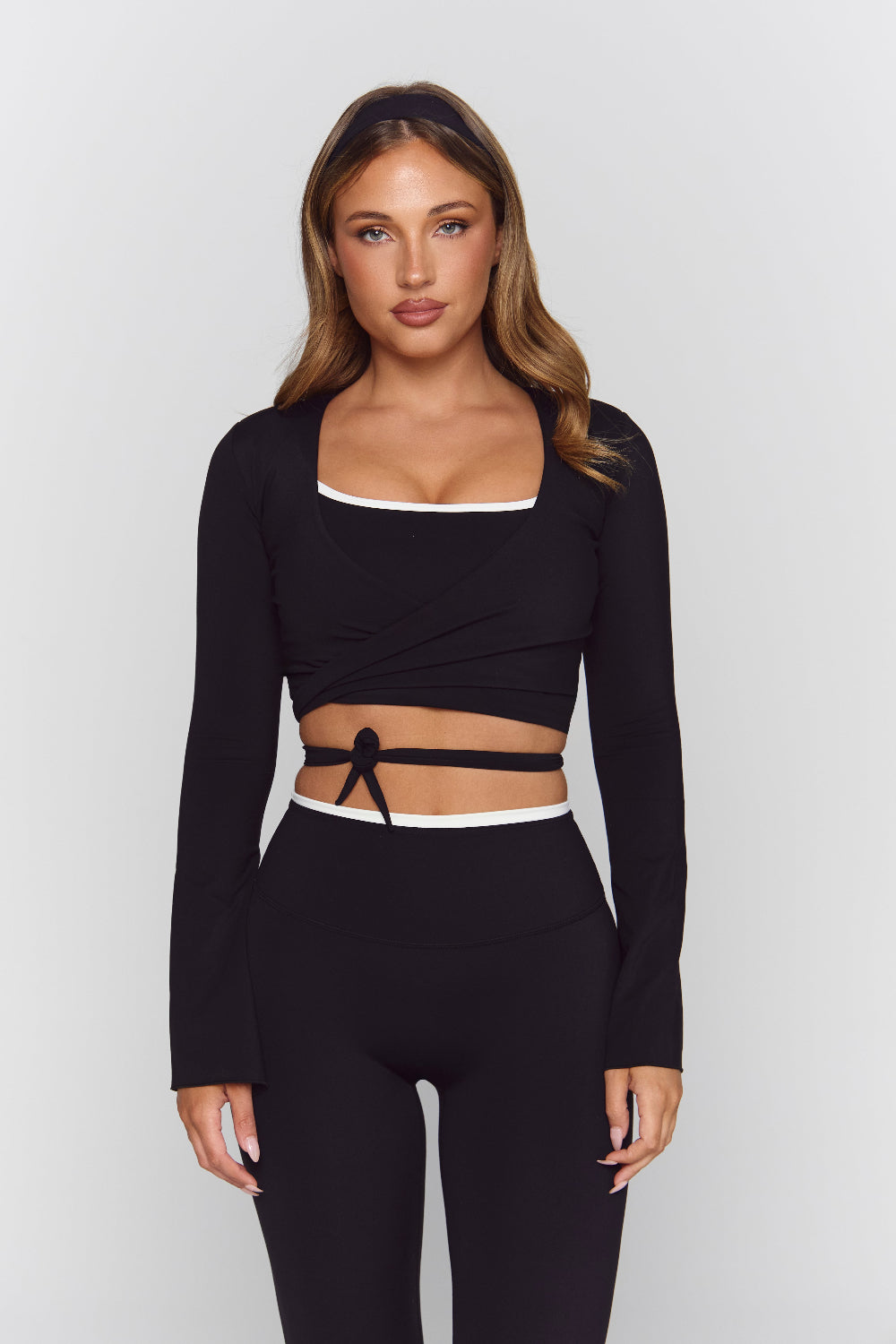 Astoria Live Luxe Wrap Sleeved Crop - Black