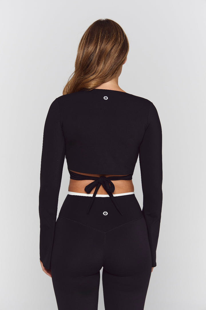 Astoria Live Luxe Wrap Sleeved Crop - Black