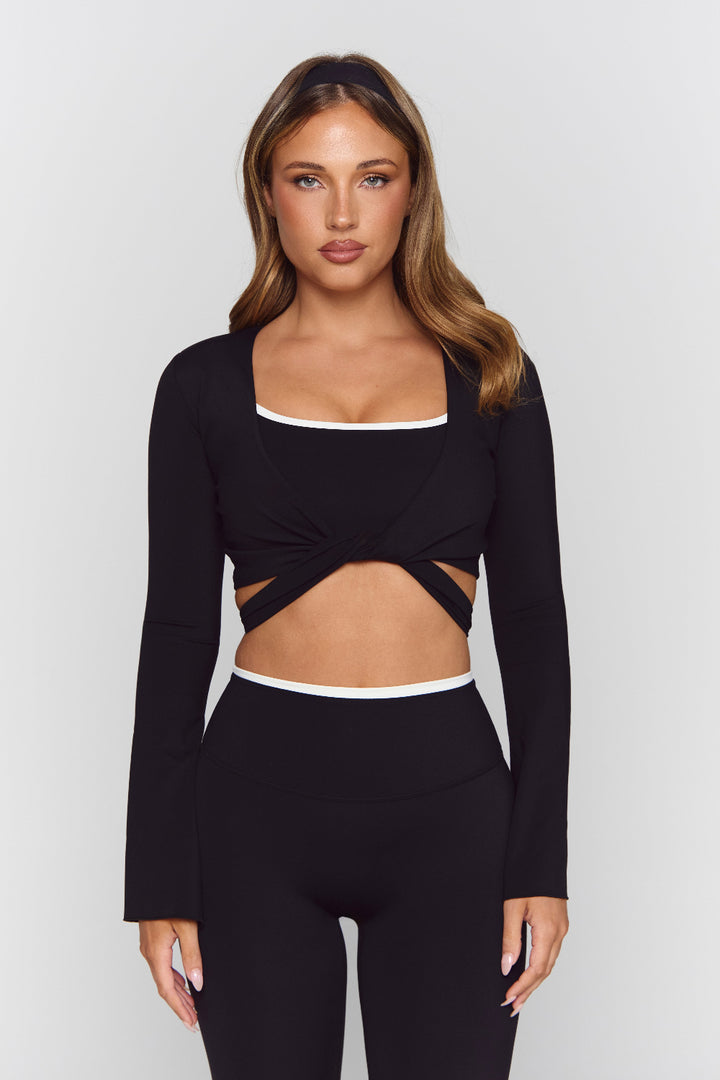 Astoria Live Luxe Wrap Sleeved Crop - Black