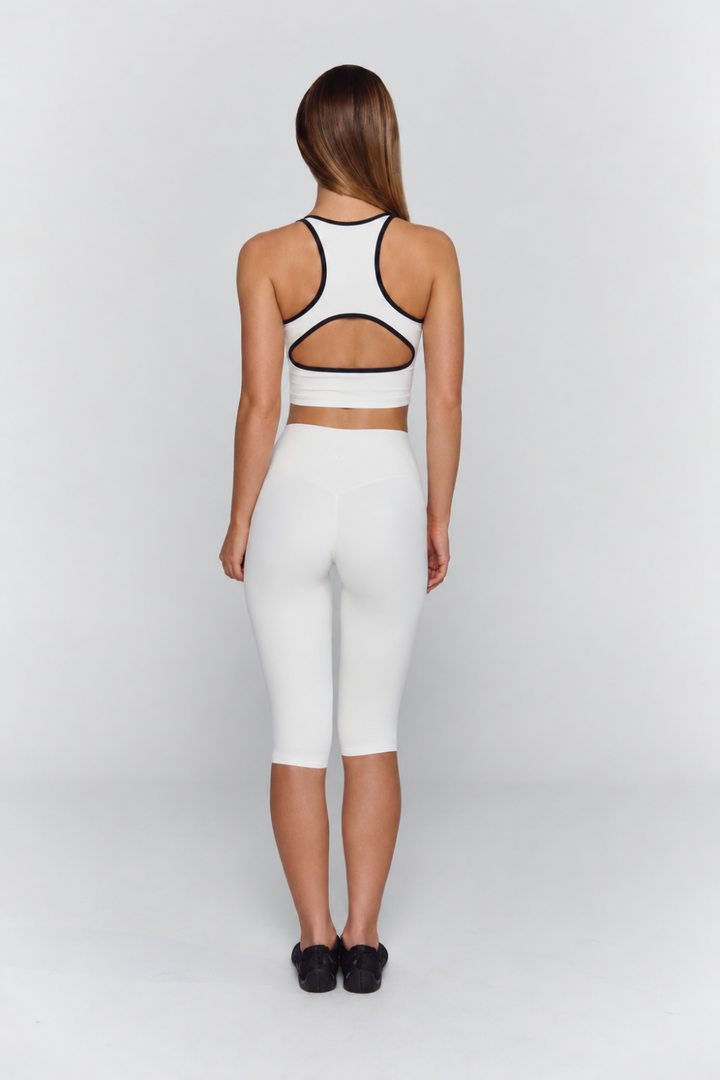 Astoria Luxe Balance Cut Out Sports Crop - Cream/Black