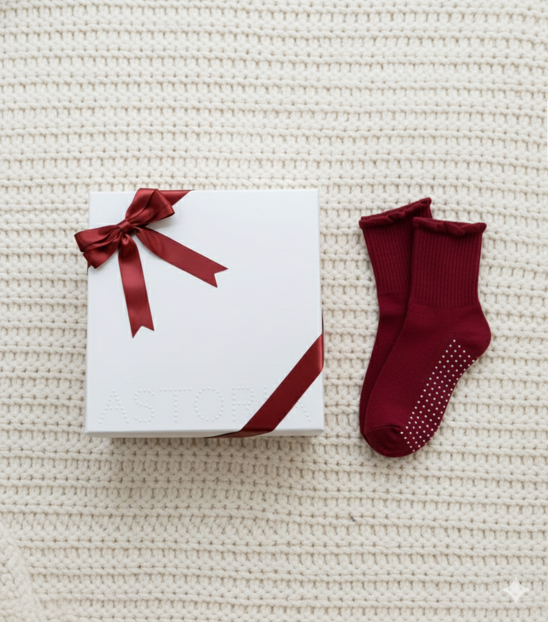 Astoria Grip Socks  - Merlot Polka