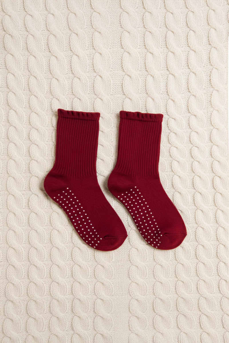 Astoria Grip Socks  - Merlot Polka