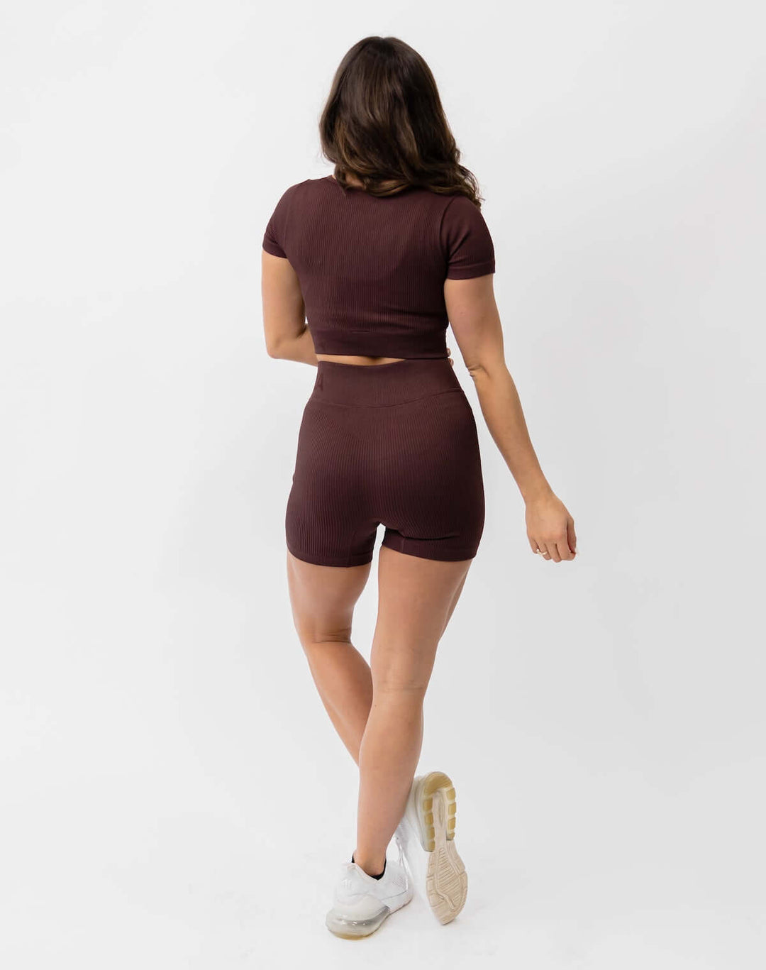 Astoria Seamless Ribbed Series Zip Quarter-Sleeve Crop - Java