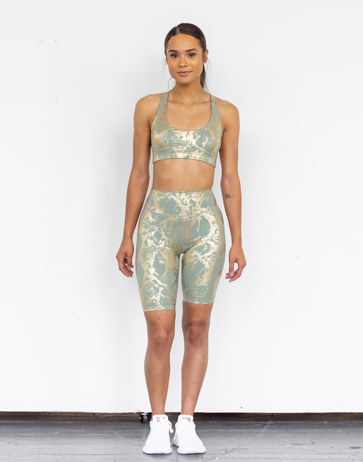 Astoria Luxe Metallic Series Sports Bra - Taupe Green