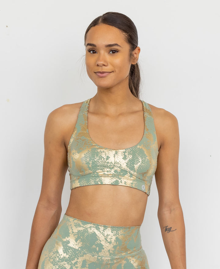 Astoria Luxe Metallic Series Sports Bra - Taupe Green
