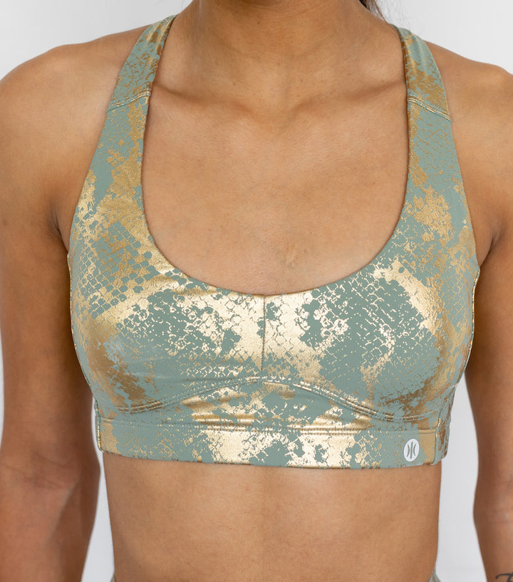 Astoria Luxe Metallic Series Sports Bra - Taupe Green