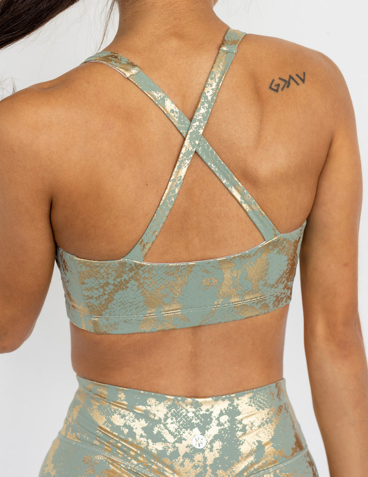 Astoria Luxe Metallic Series Sports Bra - Taupe Green